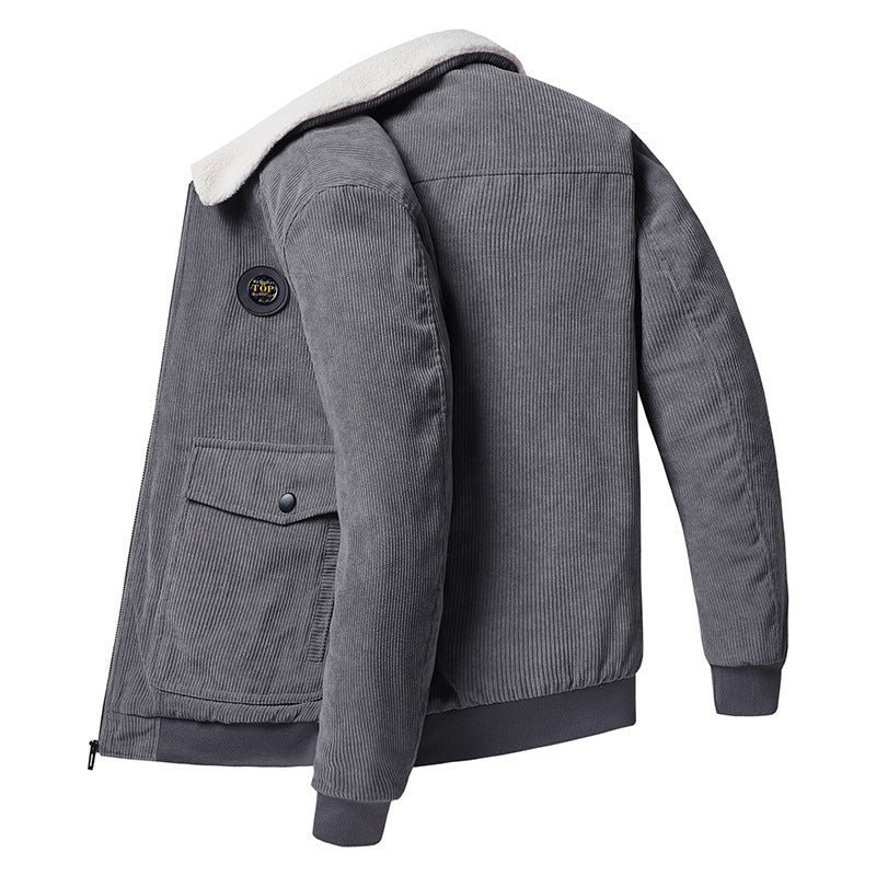Herren Cordblouson im Bomberstil mit Teddykragen und Pattentaschen EB