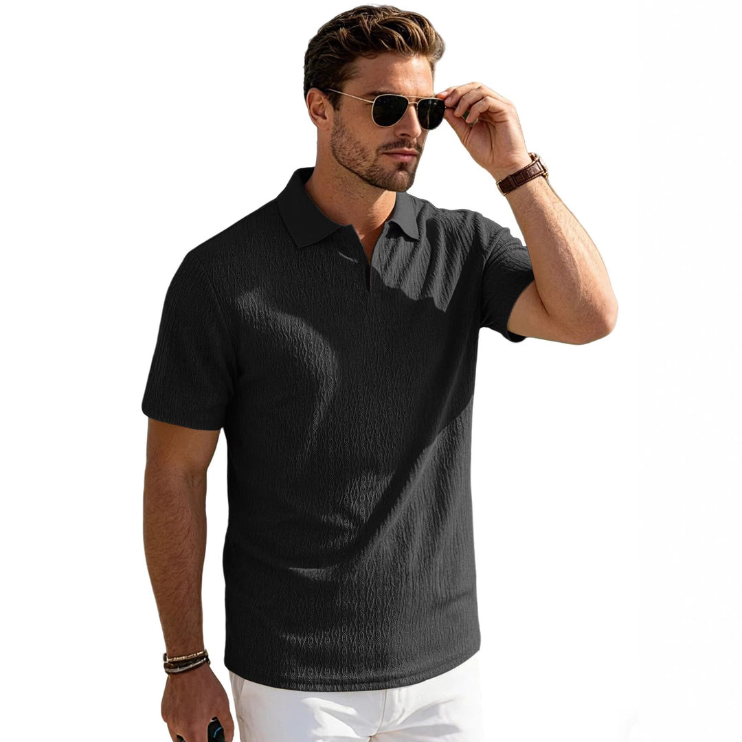 Herren nan elegantes Kurzarm-Polo aus strukturierter Micro-Jacquard-Baumwollmischung mit formstabilem Hemdkragen EB
