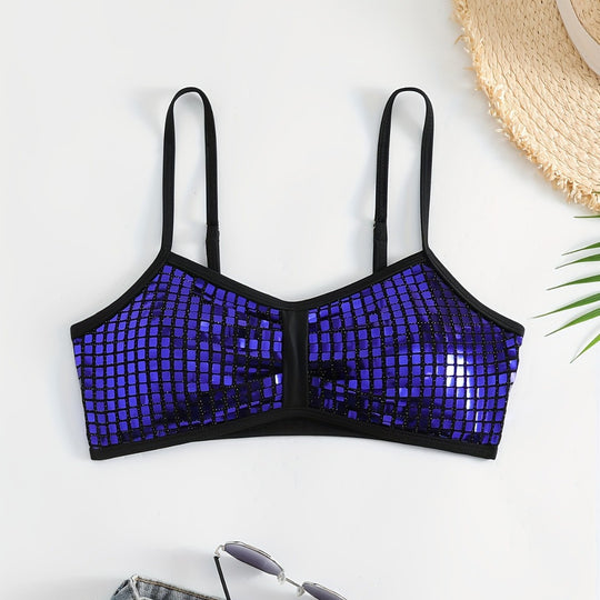 Damen Crop-Bikini-Top mit glitzerndem Netzdesign EB
