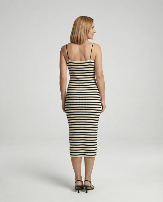 Damen figurbetontes geripptes Maxikleid mit schmalen Spaghettiträgern EB