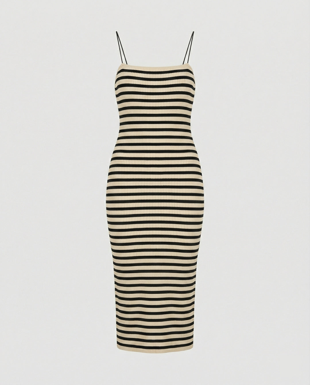 Damen figurbetontes geripptes Maxikleid mit schmalen Spaghettiträgern EB