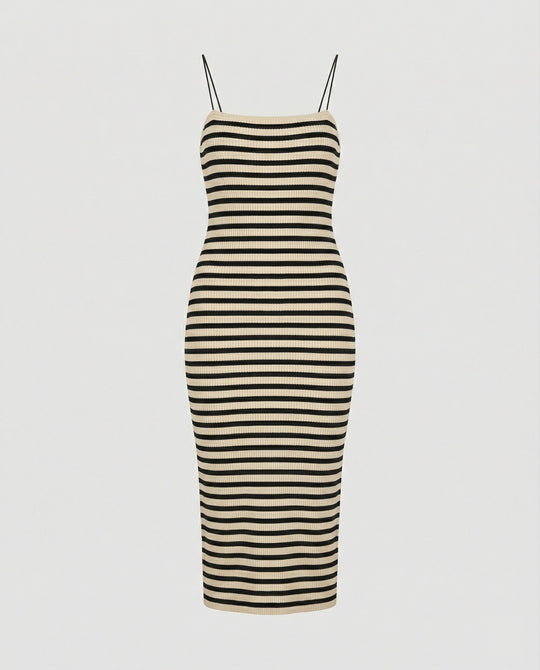 Damen figurbetontes geripptes Maxikleid mit schmalen Spaghettiträgern EB