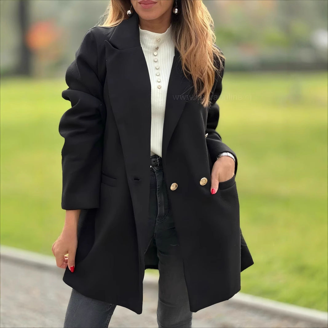 Damen Eleganter Langblazer mit herausragenden Knöpfen EB