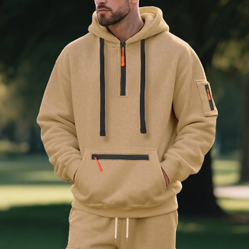 Herren funktionaler Kapuzenpullover mit Reißverschluss und seitlichen Taschen EB