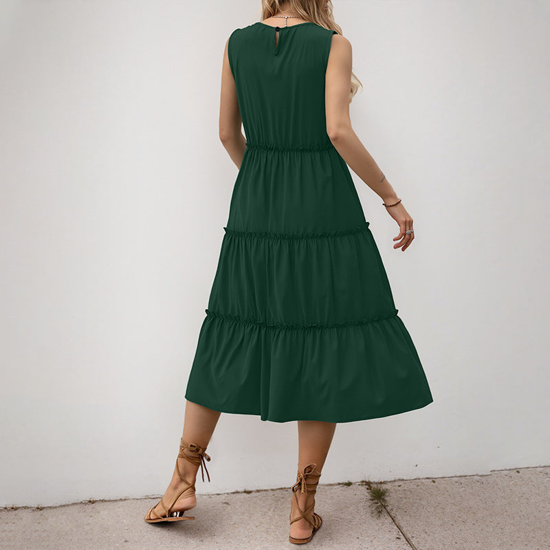 Damen Midikleid mit voluminösen Rüschendetails und Elastikbund EB