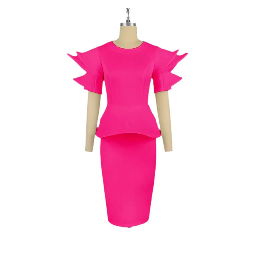 Damen figurbetontes Kleid mit voluminösen Ärmeln EB
