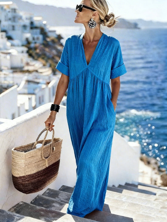 Damen Maxikleid mit lässigem Schnitt und seitlichen Taschen EB