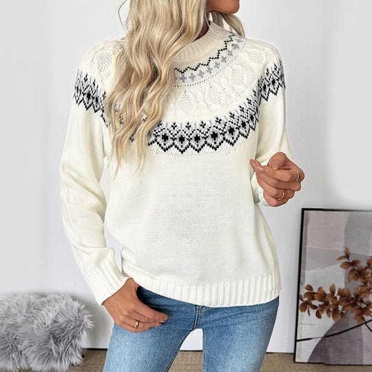 Damen Strickpullover mit traditionellem Norweger-Muster EB
