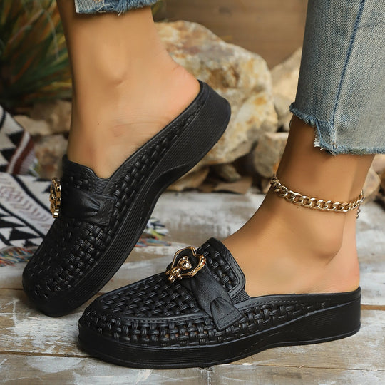 Damen Bequeme Slip-On Clogs mit dekorativem Einarbeitung EB