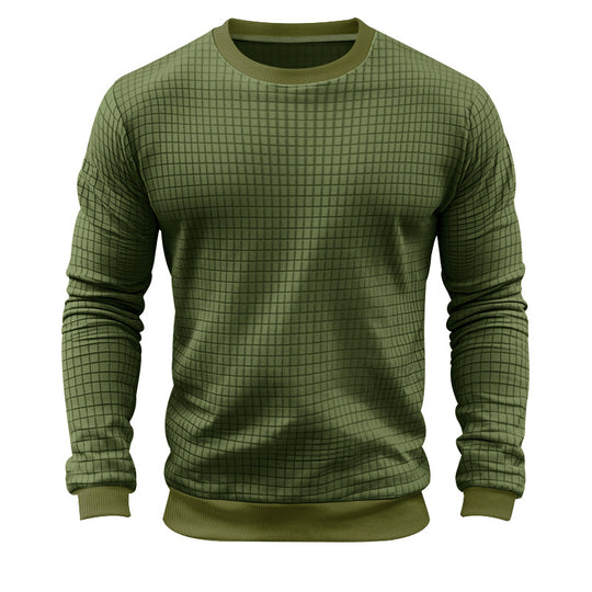 Herren nan strukturiertes Karo-Strick-Sweatshirt mit Rundhalsausschnitt und körperbetonter Athletik-Passform EB