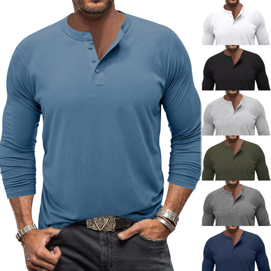 Herren modisches Langarm-Henley-Shirt mit modernem Kragen und praktischen Knopfdetails EB