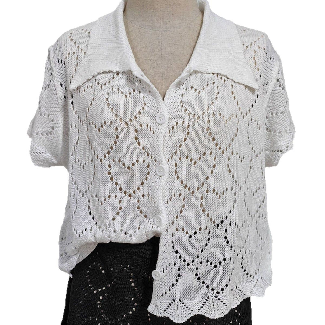 Damen luftiger Häkel-Cardigan mit modischem Lochmuster EB