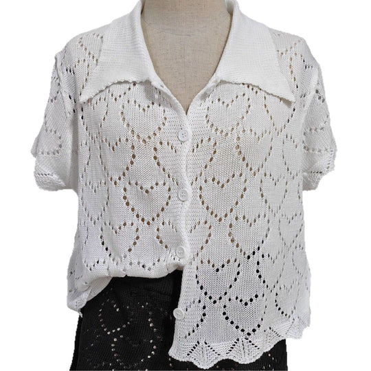 Damen luftiger Häkel-Cardigan mit modischem Lochmuster EB