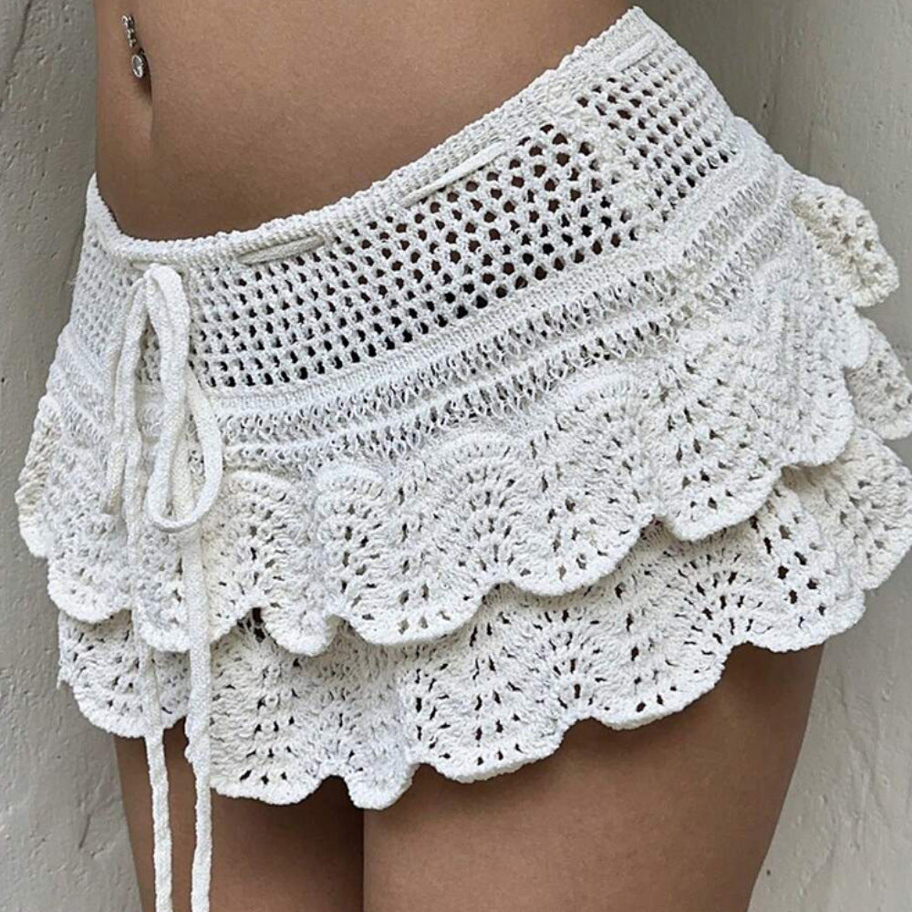 Damen asymmetrischer Häkel-Sommerrock EB