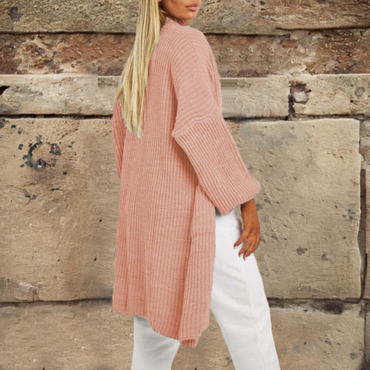Damen Grobstrick-Cardigan mit weitem Schnitt und praktischen Taschen EB