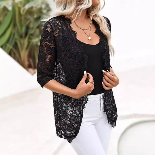 Damen Spitzencardigan mit romantischem Design und langem Arm EB