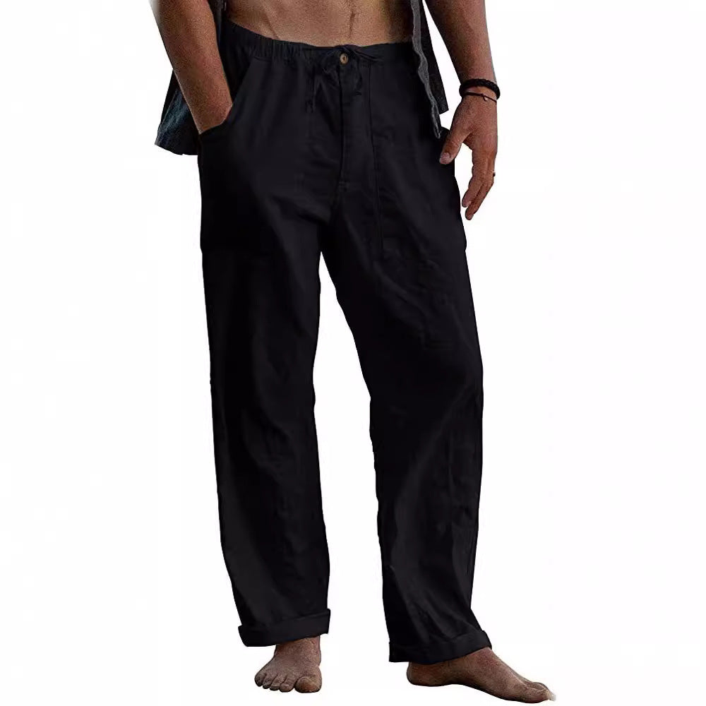 Herren nan leichte Leinenhose mit elastischem Bund und geradem Schnitt EB