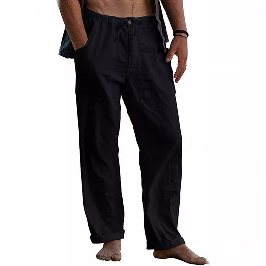 Herren nan leichte Leinenhose mit elastischem Bund und geradem Schnitt EB