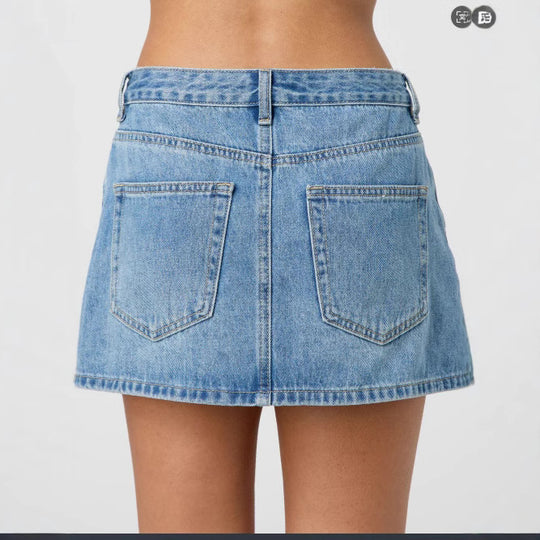 Damen Denim-Minirock mit modischen Taschen und klassischem Schnitt EB