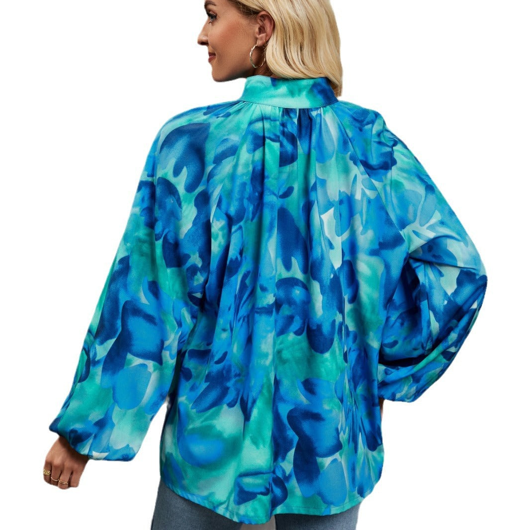 Damen Bluse mit buntem Floral-Print und Schluppenkragen EB