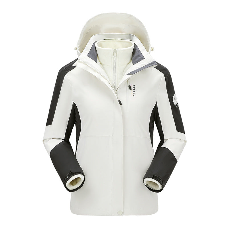 Herren wasserdichte dreiteilige Winterjacke mit abnehmbarer Kapuze und Fleece-Innenjacke EB