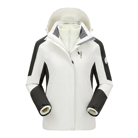 Herren wasserdichte dreiteilige Winterjacke mit abnehmbarer Kapuze und Fleece-Innenjacke EB
