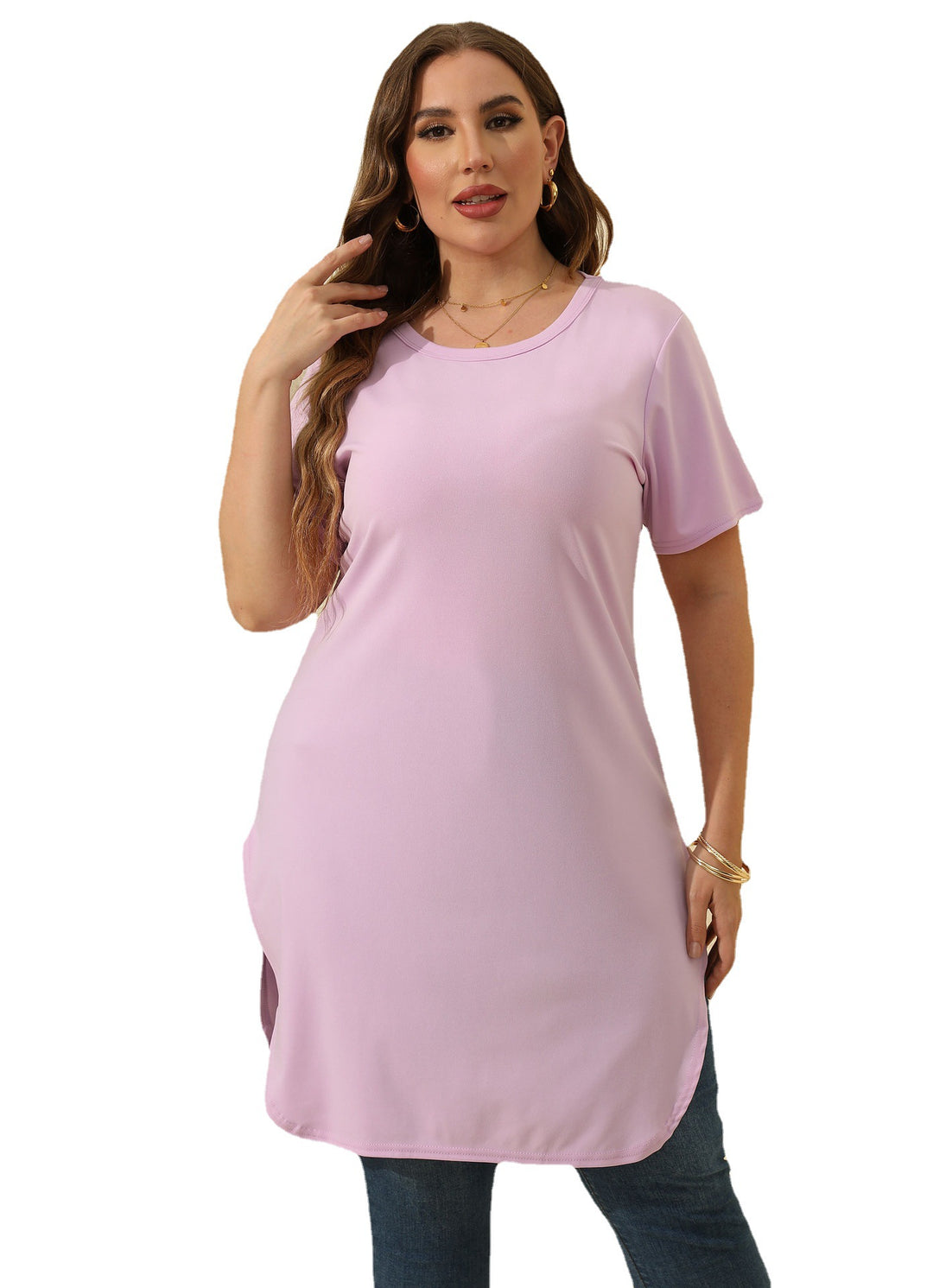 Damen modernes Kurzarm-Tunika-Kleid EB