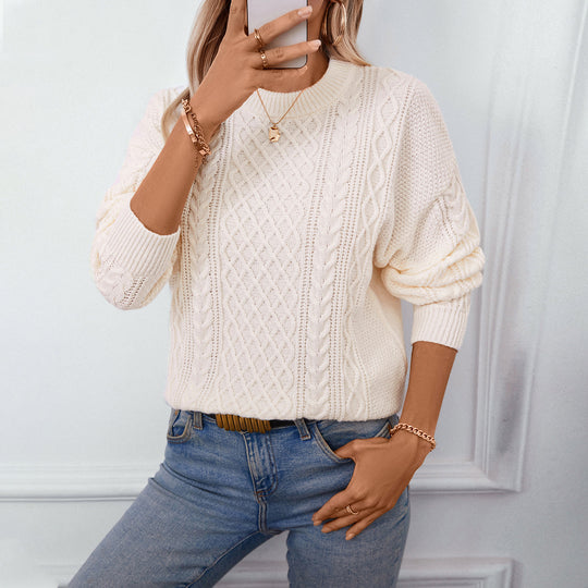 Damen Grobstrickpullover mit raffiniertem Zopfmuster und Rundhalsausschnitt EB
