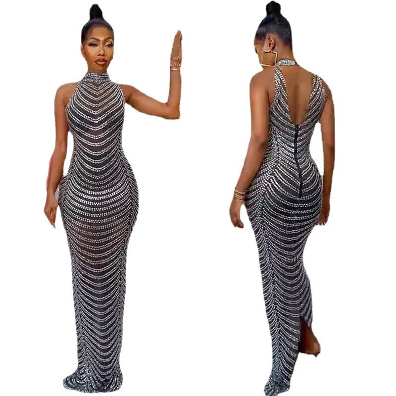 Damen Glamouröses Pailletten-Maxikleid mit figurbetontem Schnitt und schickem Rückenausschnitt EB