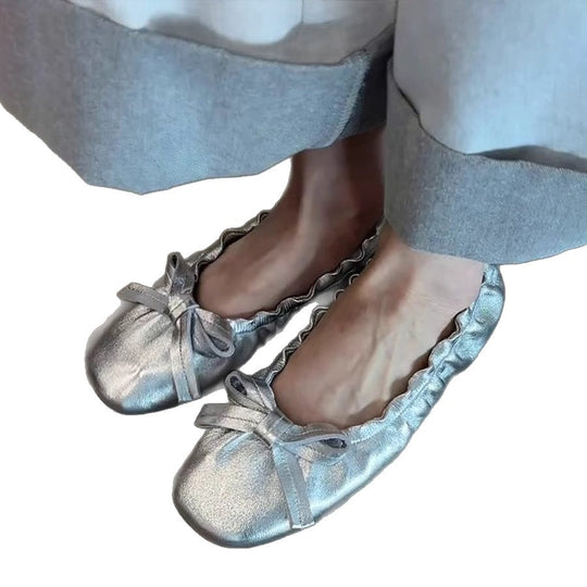 Damen Ballerina-Schuhe mit gerafftem Design und verspieltem Schleifendetail EB