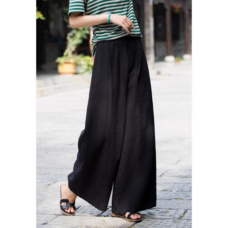 Damen weit geschnittene Leinenhose mit elastischem Bund und praktischen Taschen EB