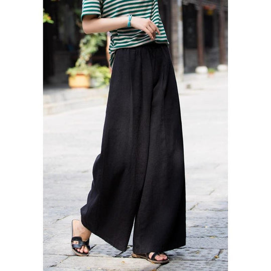 Damen weit geschnittene Leinenhose mit elastischem Bund und praktischen Taschen EB