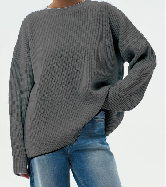 Damen Lässiger Grobstrickpullover mit weiten Ärmeln und modernem Schnitt EB