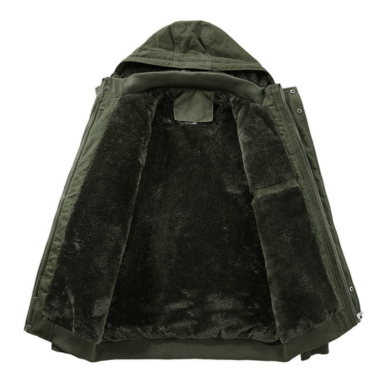 Herren Canvas-Fieldjacke mit Kapuze Sherpa-Innenfutter und Multifunktions-Taschen EB