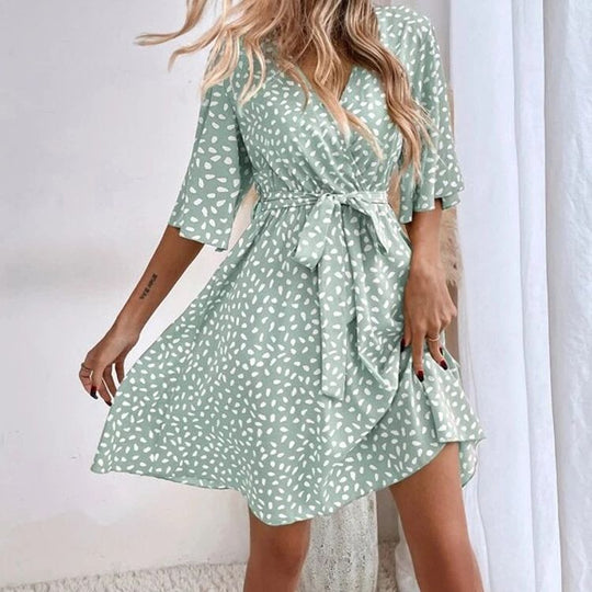 Damen Wickelkleid mit breiten Ärmeln und Taillengürtel EB
