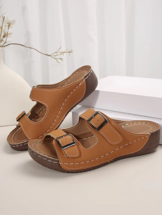 Damen Komfortable Pantoletten mit verstellbaren Riemen und ergonomischer Sohle EB