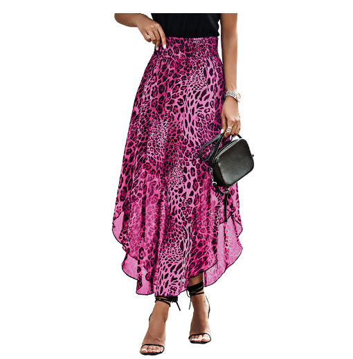 Damen Luftiger Maxirock mit asymmetrischem Saum im Leopardenmuster EB
