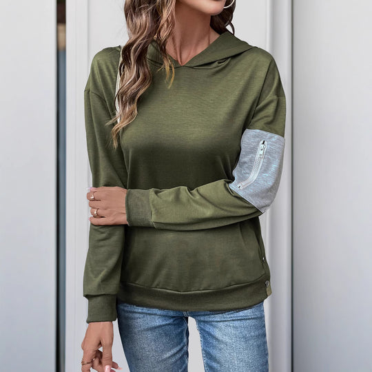 Damen lässiger Kapuzenpullover mit praktischen Reißverschlusstaschen und asymmetrischem Saum EB