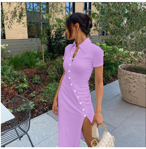 Damen Elegantes Maxikleid mit Knopfverschluss und schickem Schlitz EB