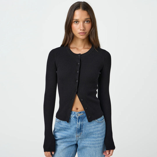 Damen figurbetonte Strickjacke mit Knopfleiste und langen Ärmeln EB