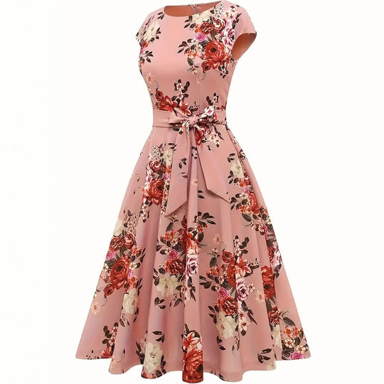 Damen Midi-Kleid mit tailliertem Schnitt und floralem Design EB
