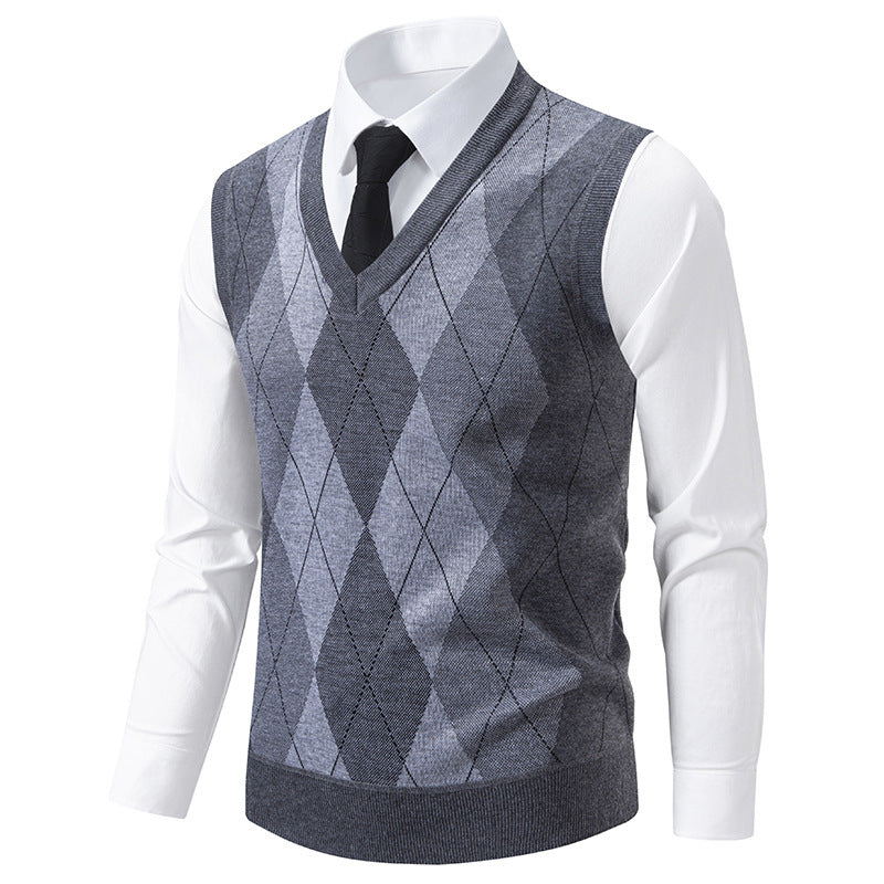 Herren Pullover mit V-Ausschnitt und klassischem Rautenmuster EB