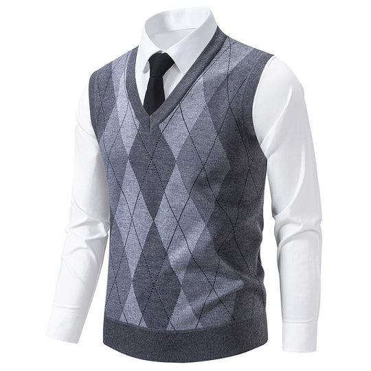 Herren Pullover mit V-Ausschnitt und klassischem Rautenmuster EB