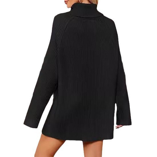 Damen Feinstrickpullover mit hohem Kragen und weitem Schnitt EB