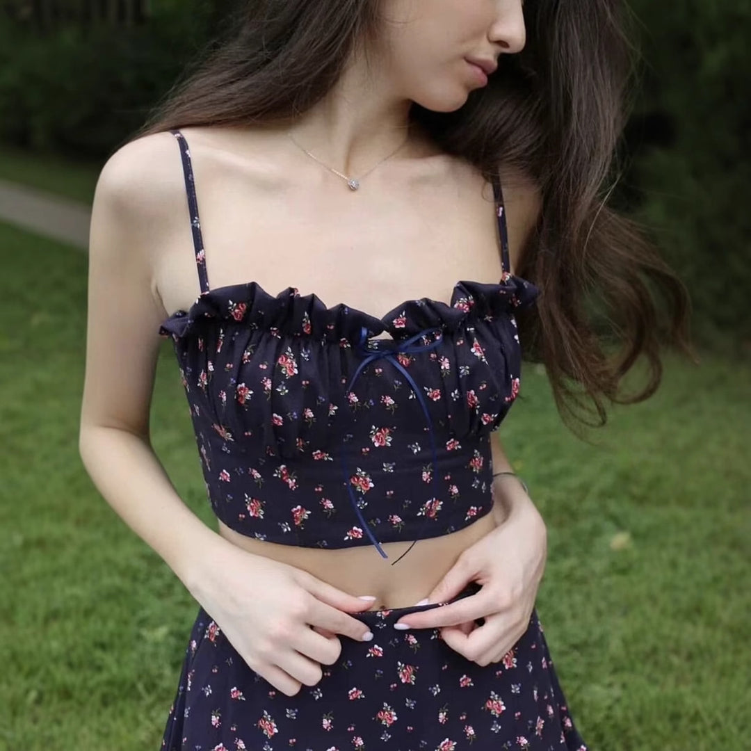 Damen Rock mit voluminösen Rüschendetails und floralem Design EB