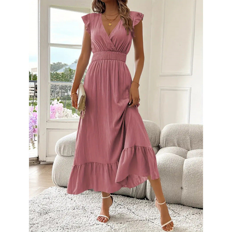 Damen Maxikleid mit voluminösen Rüschenärmel und elegantem Bund EB