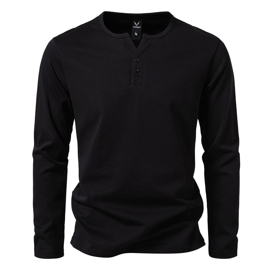 Herren nan langärmeliges Henleyshirt mit Knopfleiste, Rundhalsausschnitt und schlanker Passform EB