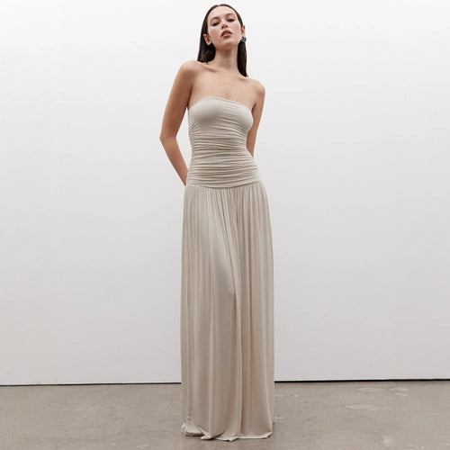 Damen Maxikleid mit raffiniertem gerafftem Oberteil und fließendem Rock EB