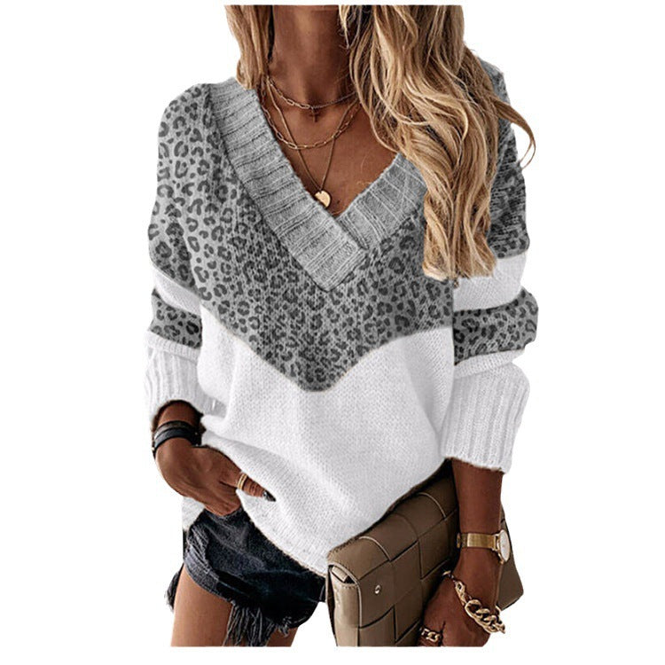 Damen nan V-Ausschnitt Strickpullover mit Chevron-Muster und Oversize-Schnitt EB