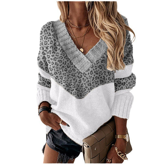 Damen nan V-Ausschnitt Strickpullover mit Chevron-Muster und Oversize-Schnitt EB